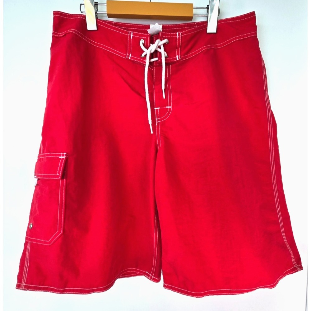 Vintage Red Swim Trunks Bermuda Board Shorts Men Sz 36 Made in USA Y2K Summer